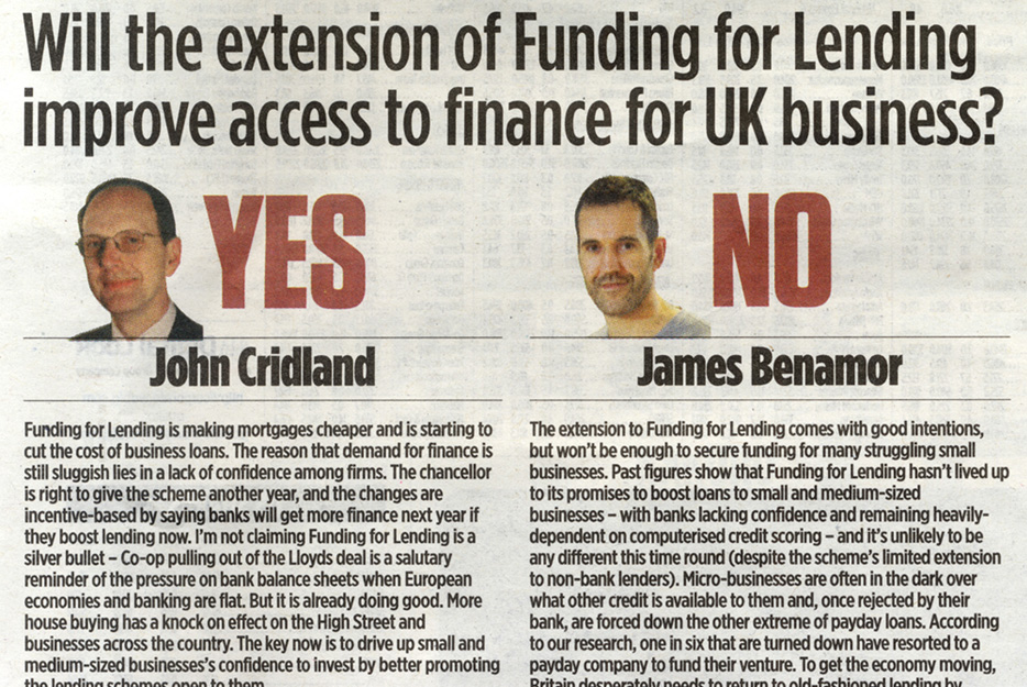 Will the extension of Funding for Lending improve access to finance for UK business?