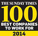 13th Best Company To Work For - Sunday Times - 2014